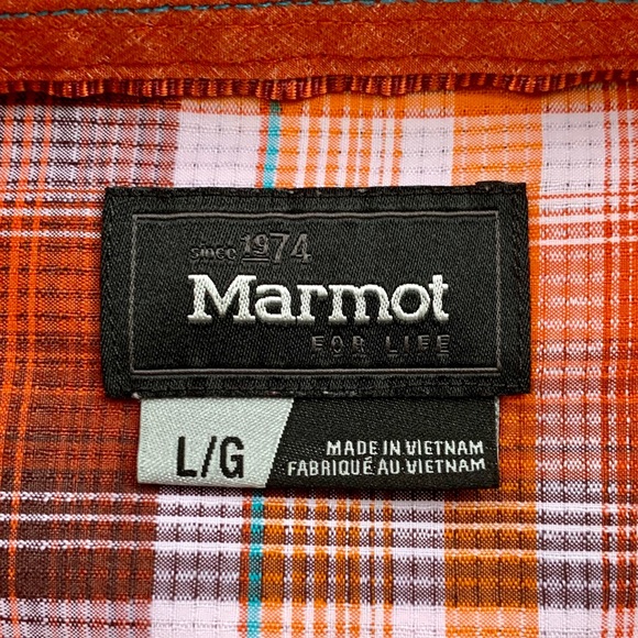 EUC Marmot Orange Plaid Short Sleeve Button Down Shirt - Picture 7 of 9